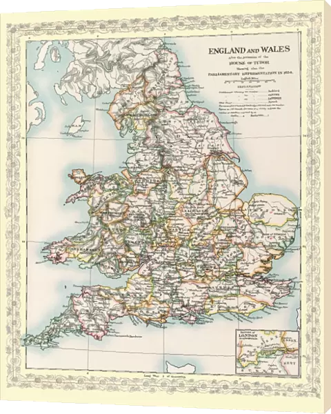 Map of England and Wales as it appeared after the Accession of The House of Tuder