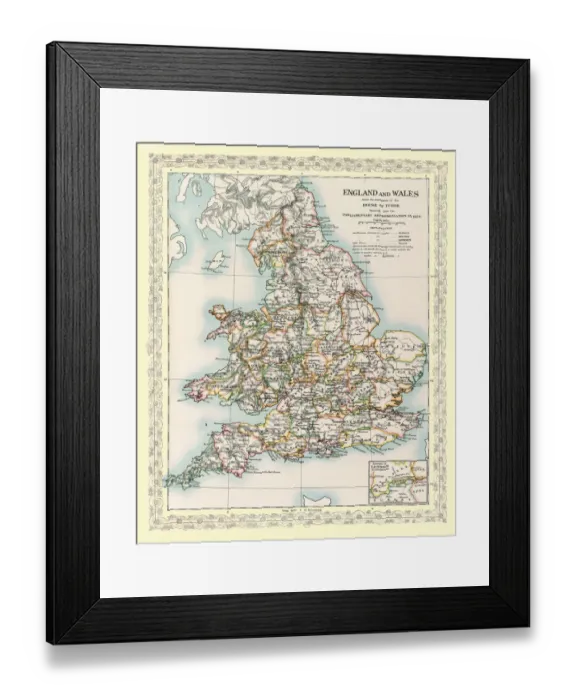 Framed Print : Map of England and Wales as it appeared after the Accession of The House of Tuder Framed Print : Map of England and Wales as it appeared after the Accession of The House of Tuder