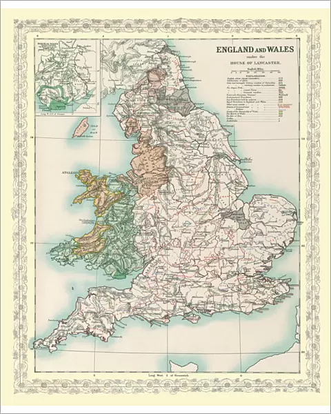 Map of England and Wales as it appeared under the House of Lancaster