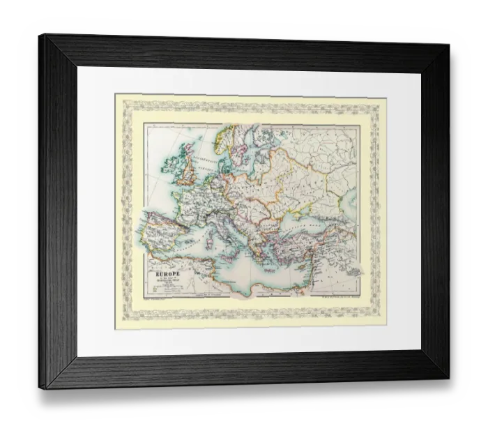 Framed Print : Map of Europe showing how it appeared in the time of Charles the Great AD 768 - AD 814