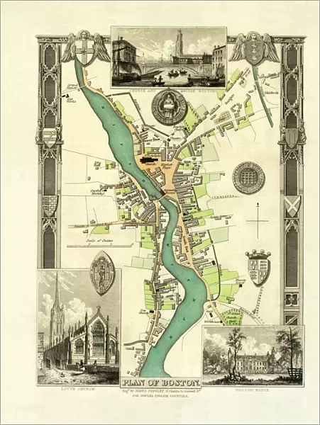 Old Map of Boston England 1836 by Thomas Moule