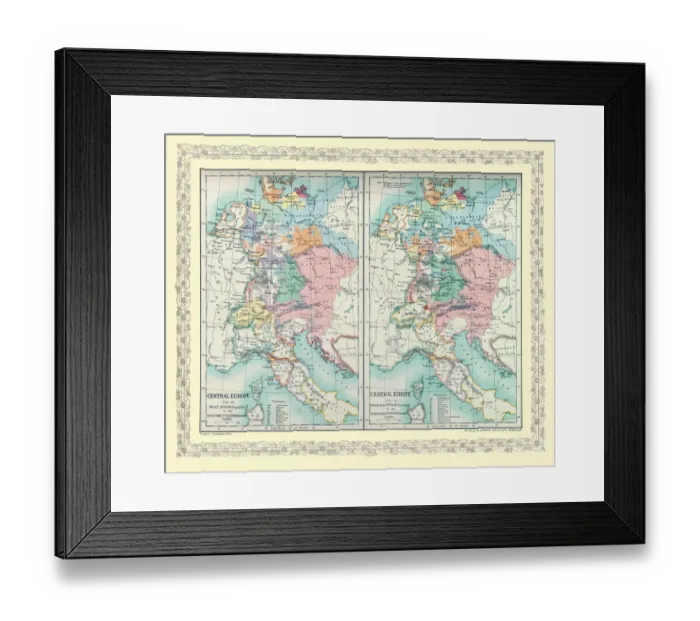 Framed Print : Two Maps of Central Europe that illustrate how the region looked during the years of conflict between AD 1795 and AD 1803 Framed Print : Two Maps of Central Europe that illustrate how the region looked during the years of conflict between AD 1795 and AD 1803