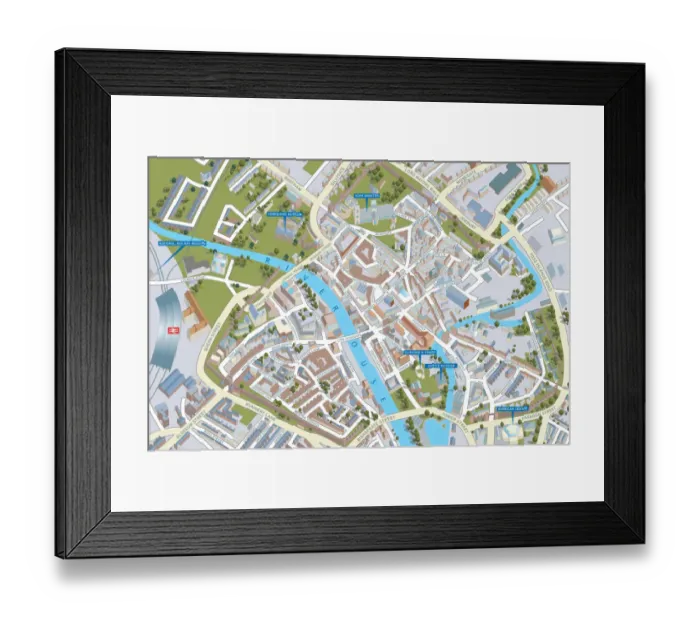 Framed Print : Cityscape Map of York 2017