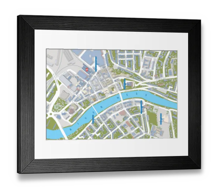 Framed Print : Cityscape Map of Inverness 2011 Framed Print : Cityscape Map of Inverness 2011