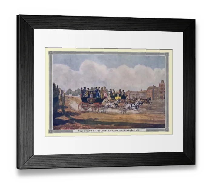 Framed Print : Stage Coaches at The Green'Erdington, near Birmingham c1830