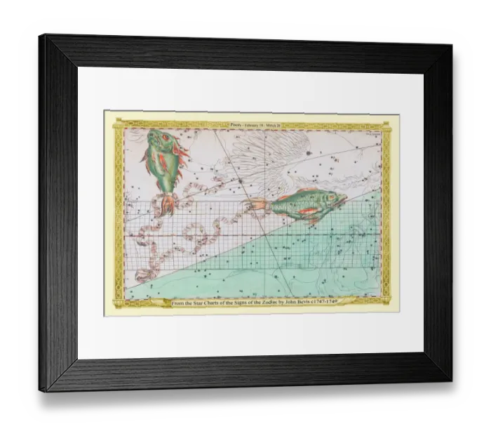 Framed Print : Signs of the Zodiac in Early Color by John Bevis ÔÇô Pisces ÔÇô February 18 ÔÇô March 20