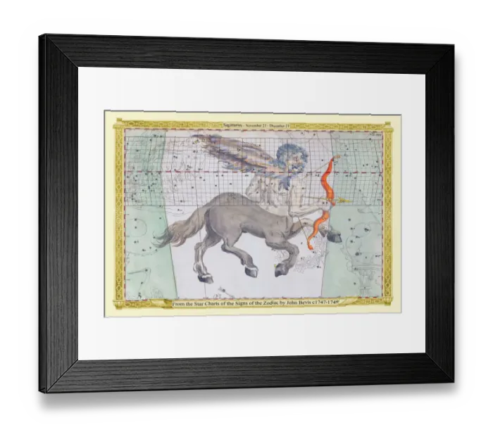 Framed Print : Signs of the Zodiac in Early Color by John Bevis ÔÇô Sagittarius ÔÇô November 23 ÔÇô December 21 Framed Print : Signs of the Zodiac in Early Color by John Bevis ÔÇô Sagittarius ÔÇô November 23 ÔÇô December 21