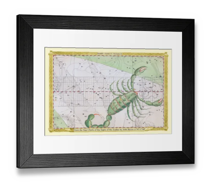 Framed Print : Signs of the Zodiac in Early Color by John Bevis ÔÇô Scorpio ÔÇô October 23 ÔÇô November 22