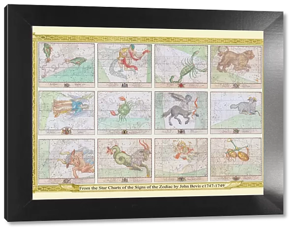 Complete Set of Bevis Star Charts of the Signs of the Zodiac in Early Color
