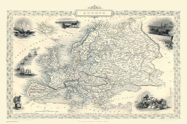 Europe 1851. A fine facimile artworked from an antique original map of Europe