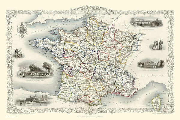 France 1851. A fine facimile artworked from an antique original map of France