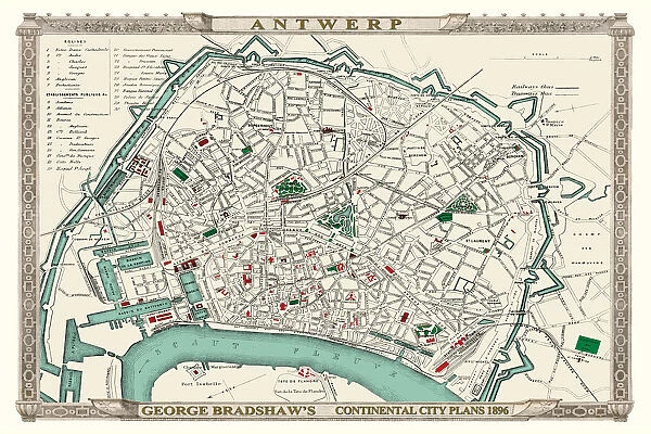 George Bradshaw's Plan of Antwerp, Belgium 1896