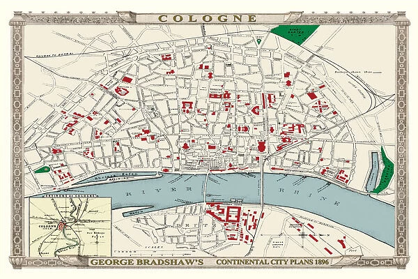 George Bradshaw's Plan of Cologne, Germany 1896