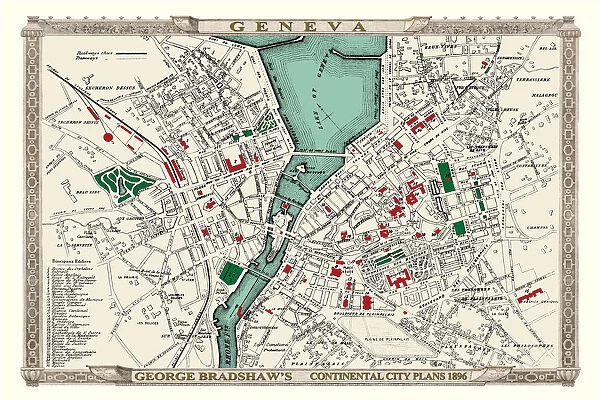 George Bradshaw's Plan of Geneva, Switzerland 1896