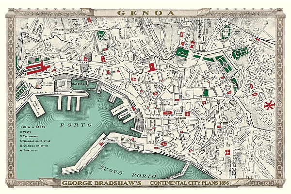 George Bradshaw's Plan of Genoa, Italy 1896