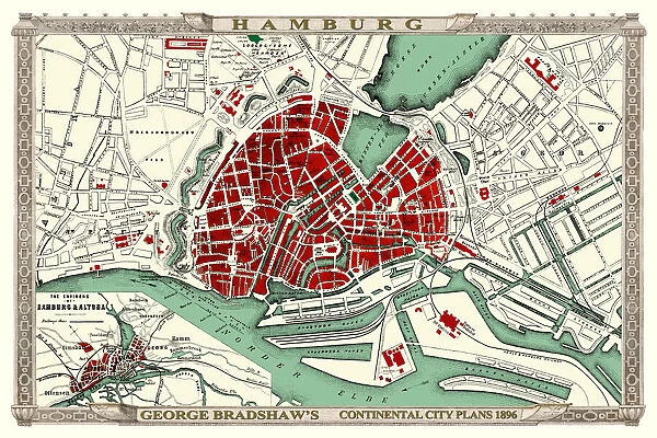 George Bradshaw's Plan of Hamburg, Germany 1896