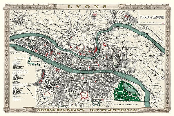 George Bradshaw's Plan of Lyons, France 1896