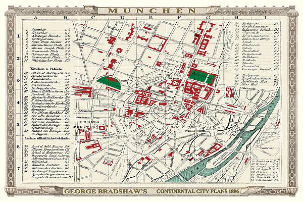 George Bradshaw's Plan of Munchen or Munich, Germany 1896