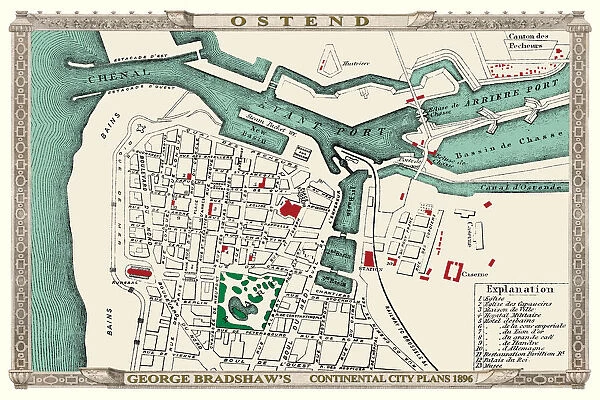 George Bradshaws Plan of Ostend, Belgium 1896