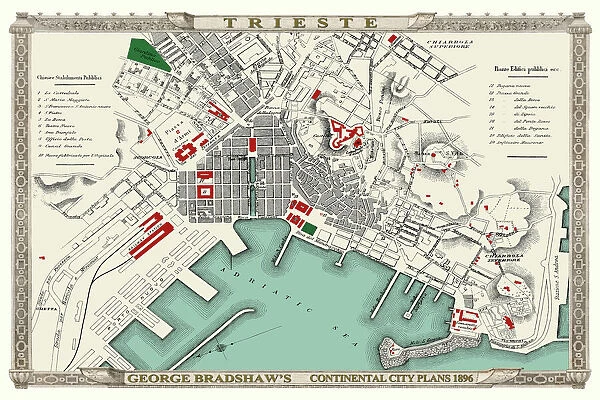 George Bradshaws Plan of Trieste, Italy 1896