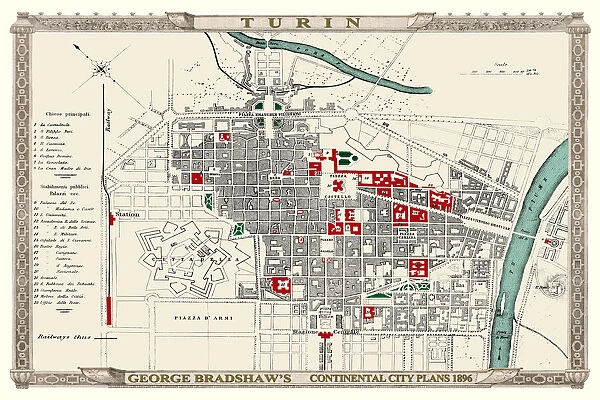 George Bradshaw's Plan of Turin, Italy1896