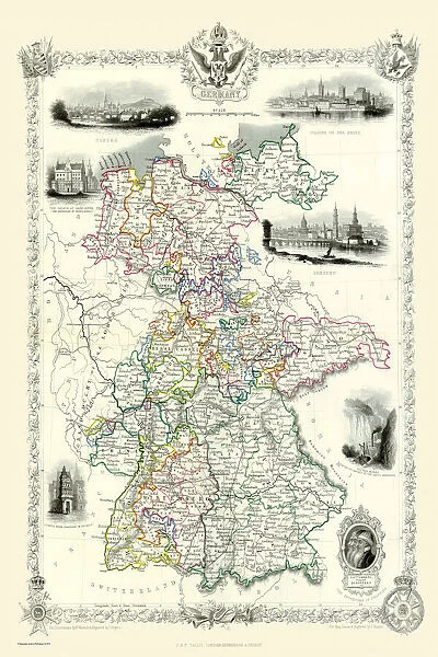 Germany 1851. A fine facimile artworked from an antique original map of Germany