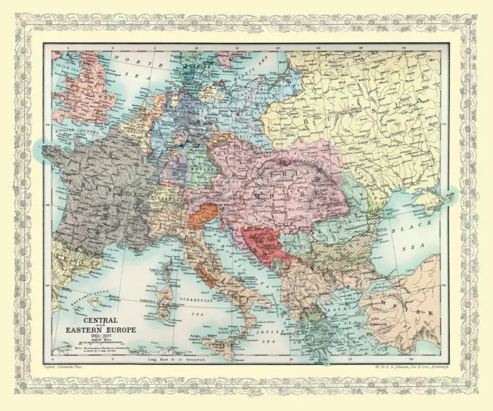 Framed Print : Map of Central Europe and Eastern Europe as it appeared between AD 1863 and AD 1897 Framed Print : Map of Central Europe and Eastern Europe as it appeared between AD 1863 and AD 1897