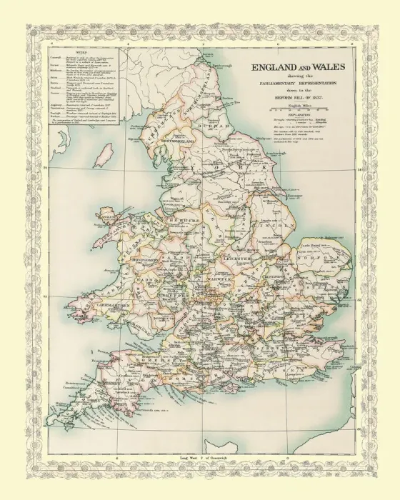 Framed Print : Map of England and Wales showing the Parliamentary Representation prior to the Reform Bill of 1832 Framed Print : Map of England and Wales showing the Parliamentary Representation prior to the Reform Bill of 1832
