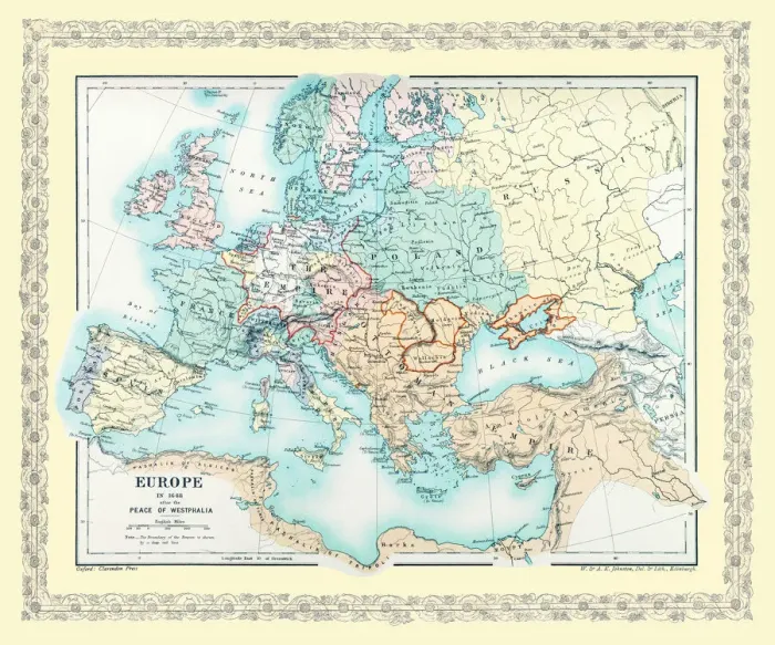 Framed Print : Map of Europe showing how it appeared after the Peace of Westphalia 1648AD