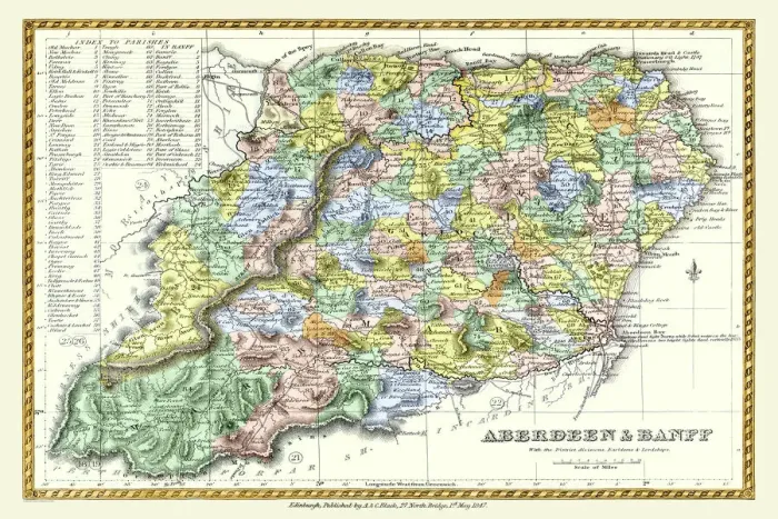 Framed Print : Old County Map of Aberdeen and Banff Scotland 1847 by A&C Black Framed Print : Old County Map of Aberdeen and Banff Scotland 1847 by A&C Black