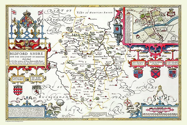 Old County Map of Bedfordshire 1611 by John Speed