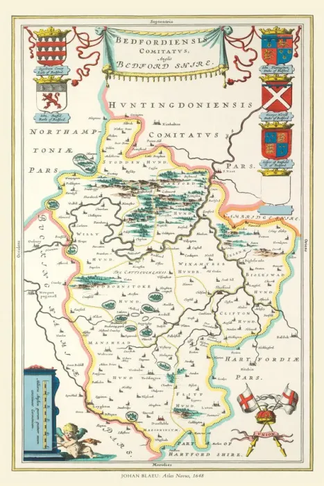 Framed Print : Old County Map of Bedfordshire 1648 by Johan Blaeu from the Atlas Novus Framed Print : Old County Map of Bedfordshire 1648 by Johan Blaeu from the Atlas Novus