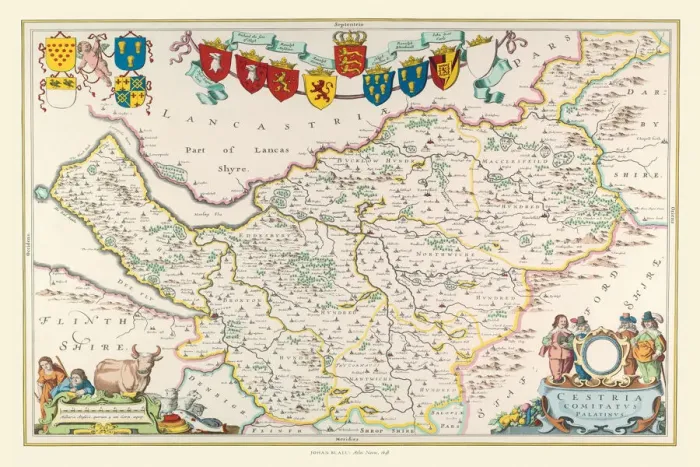 Framed Print : Old County Map of Cheshire 1648 by Johan Blaeu from the Atlas Novus Framed Print : Old County Map of Cheshire 1648 by Johan Blaeu from the Atlas Novus