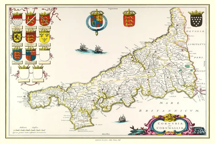 Framed Print : Old County Map of Cornwall 1648 by Johan Blaeu from the Atlas Novus