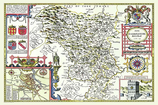 Old County Map of Derbyshire 1611 by John Speed