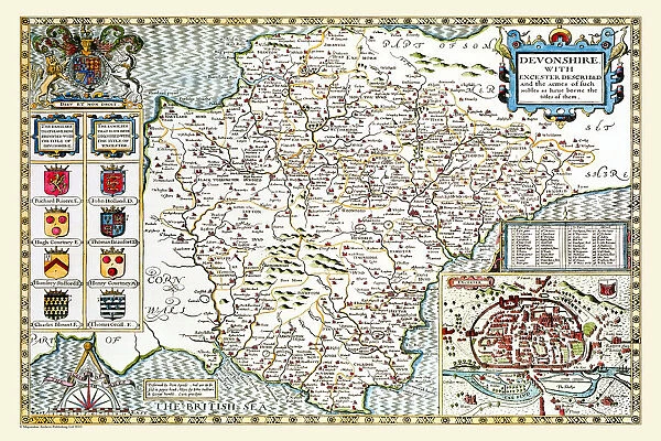 Old County Map of Devonshire 1611 by John Speed