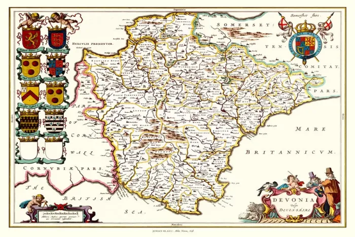 Framed Print : Old County Map of Devonshire 1648 by Johan Blaeu from the Atlas Novus Framed Print : Old County Map of Devonshire 1648 by Johan Blaeu from the Atlas Novus