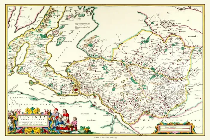 Framed Print : Old County Map of Dunbartonshire, formally called Dumbartonshire, Scotland 1654 by Johan Blaeu from the Atlas Novus
