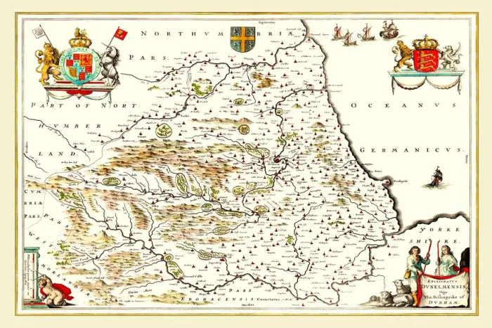 Framed Print : Old County Map of Durham 1648 by Johan Blaeu from the Atlas Novus Framed Print : Old County Map of Durham 1648 by Johan Blaeu from the Atlas Novus