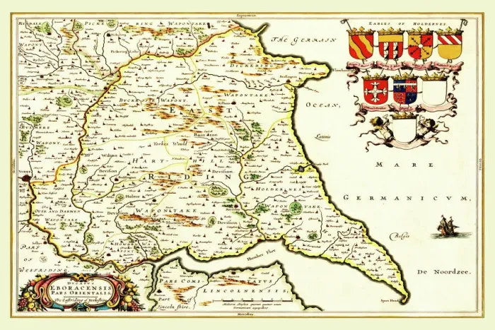 Framed Print : Old County Map of the East Riding of Yorkshire 1648 by Johan Blaeu from the Atlas Novus Framed Print : Old County Map of the East Riding of Yorkshire 1648 by Johan Blaeu from the Atlas Novus
