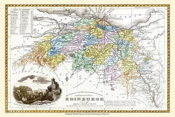 Old County Map of Edinburgh Scotland 1847 by A&C Black