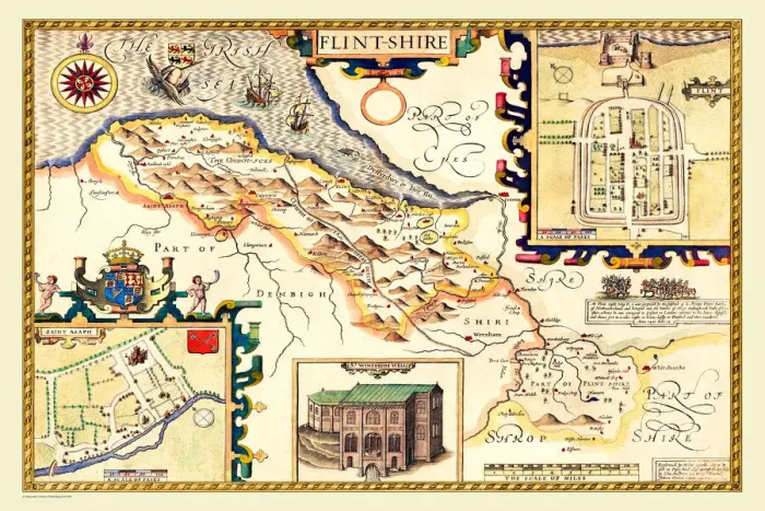 Framed Print : Old County Map of Flintshire 1611 by John Speed