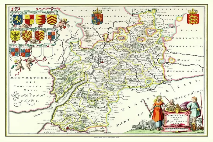 Framed Print : Old County Map of Gloucestershire 1648 by Johan Blaeu from the Atlas Novus Framed Print : Old County Map of Gloucestershire 1648 by Johan Blaeu from the Atlas Novus