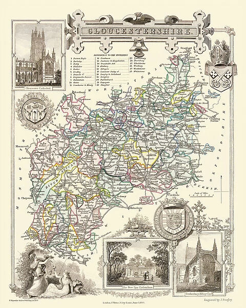Old County Map of Gloucestershire 1836 by Thomas Moule