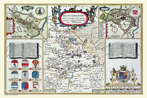 Old County Map of Huntingdonshire 1611 by John Speed