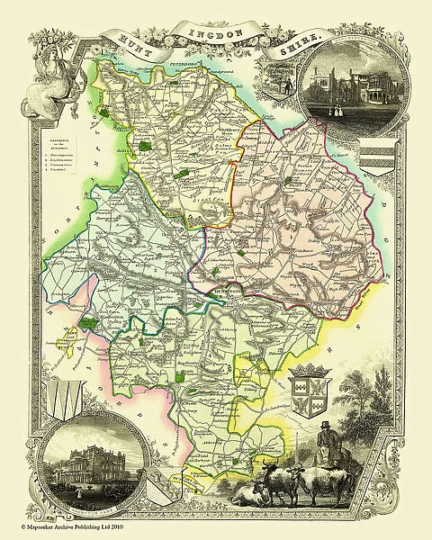 Old County Map of Huntingdonshire 1836 by Thomas Moule