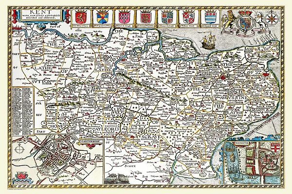 Old County Map of Kent 1611 by John Speed