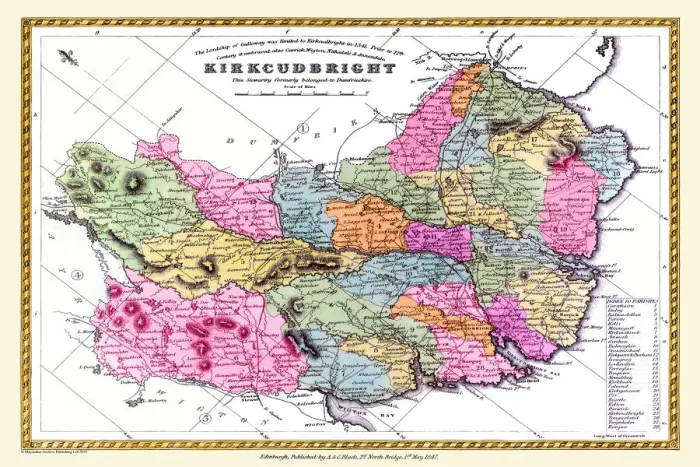 Framed Print : Old County Map of Kurkcudbright Scotland 1847 by A&C Black Framed Print : Old County Map of Kurkcudbright Scotland 1847 by A&C Black