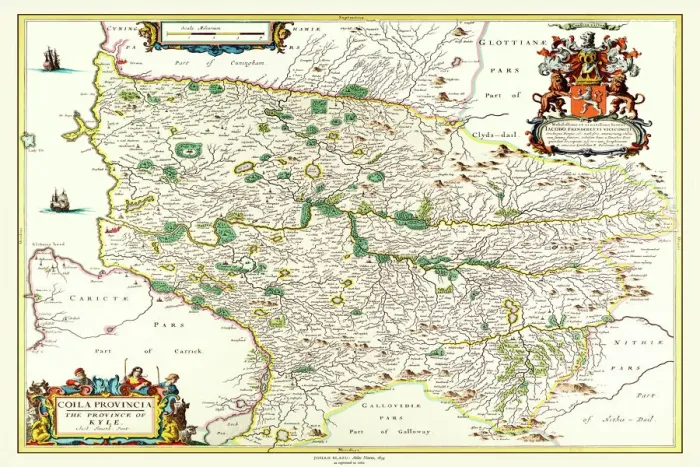 Framed Print : Old County Map of Kyle and Mid Ayrshire 1654 by johan Blaeu from the Atlas Novus Framed Print : Old County Map of Kyle and Mid Ayrshire 1654 by johan Blaeu from the Atlas Novus