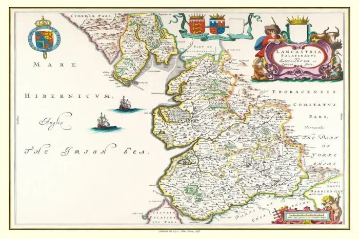 Framed Print : Old County Map of Lancashire 1648 by Johan Blaeu from the Atlas Novus Framed Print : Old County Map of Lancashire 1648 by Johan Blaeu from the Atlas Novus